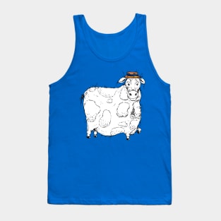 Large Plump Cow with a Precious Barber Shop Hat Tank Top